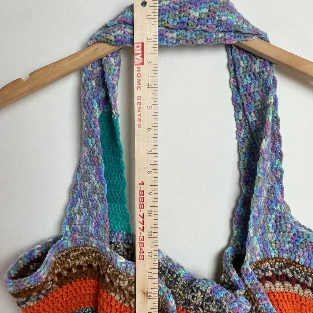 Handmade Crochet Knit‎ Stripe Patchwork Shoulder Bag Boho Cottage Fairy Y2K